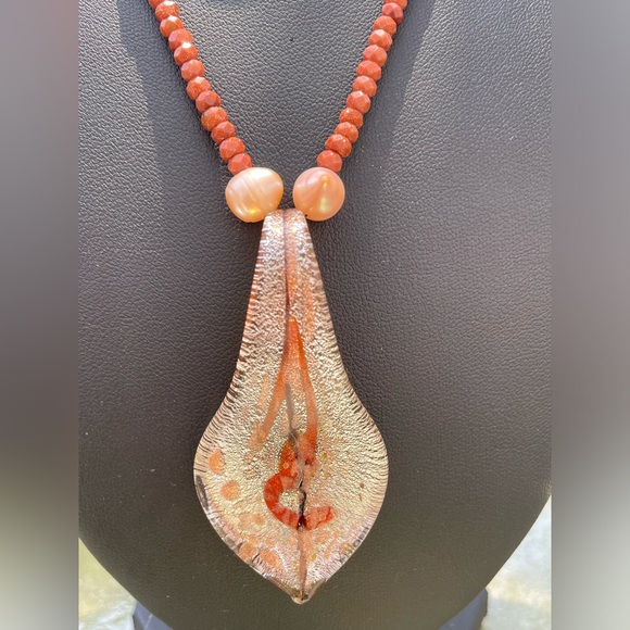 Dichroic Glass and Gold Stone Necklace - Picture 3 of 4